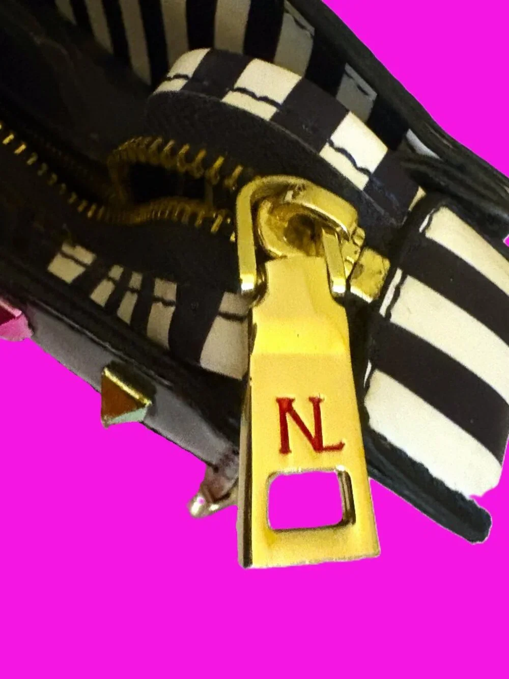 Nicole Lee Modular-Block Striped-interior lined Satchel Handbag Gold Hardware